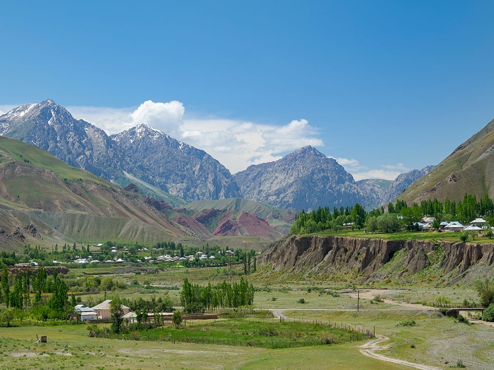 Landscape along the Pamir Highway The mountain range Tian Shan or Heavenly Mountains